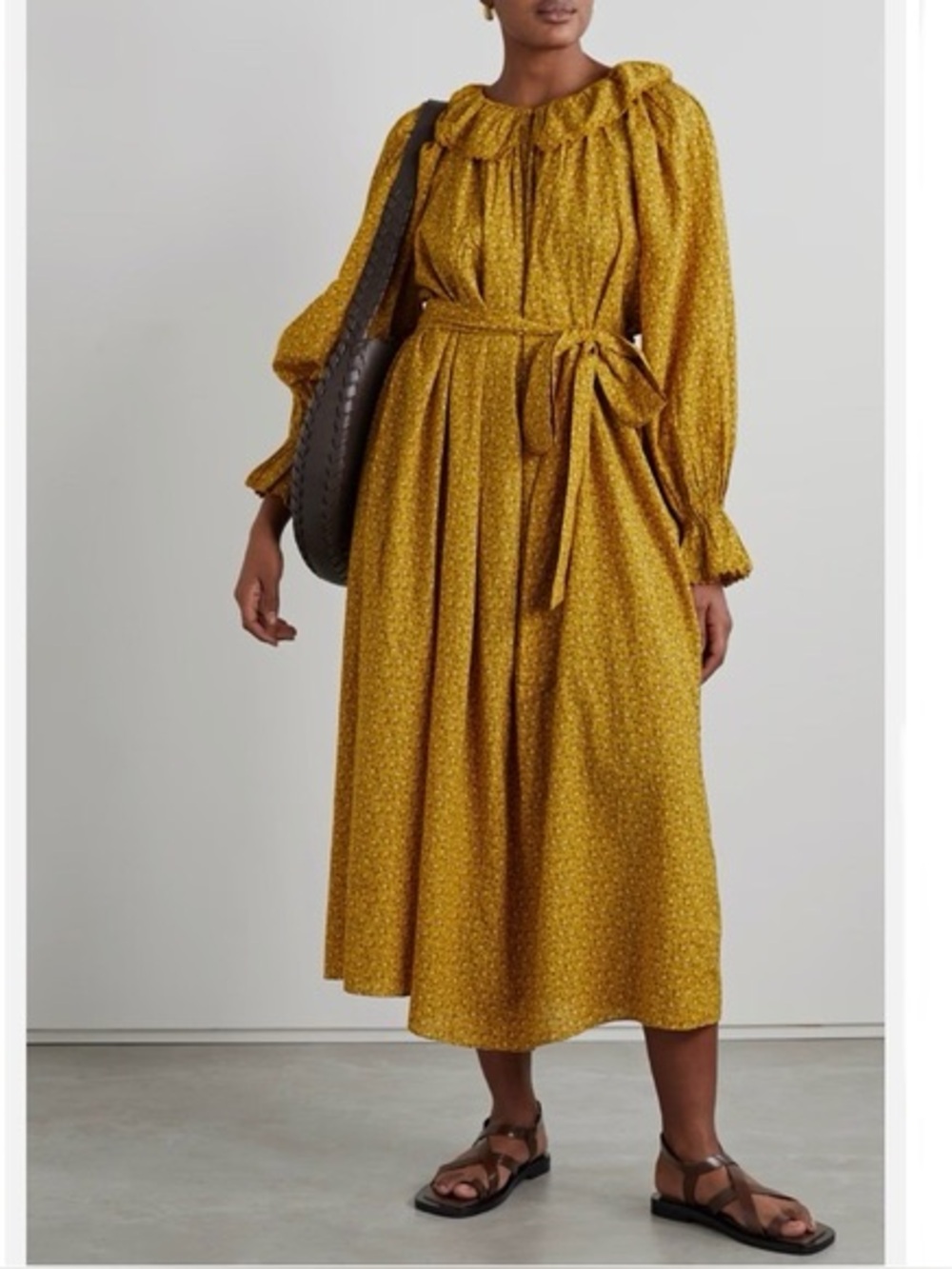 Doen Rory floral print Mustard Maxi Dress with Tie Waist - Picture 5 of 5